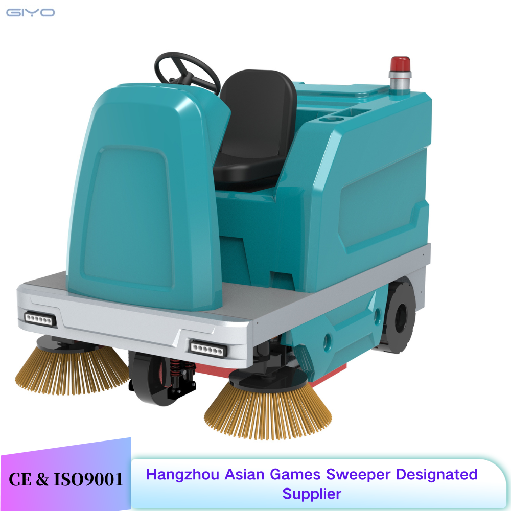 Industrial sweeping equipment navigating a warehouse facility